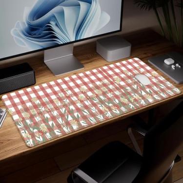 Imagem de Tapete de mesa de flor de couro, mouse pad de arte colorida grande teclado de computador para jogos, protetor e capa à prova d'água, tapete de mouse decorativo de couro PU para laptop, decoração de