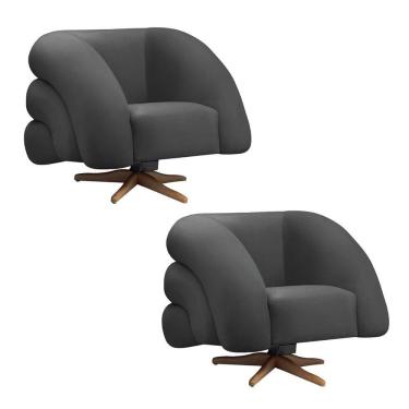 Imagem de Poltrona Giratória Orgânica Com Balanço Kit 2 Tana Bouclê E03 - D`rossi Cor Cinza Escuro