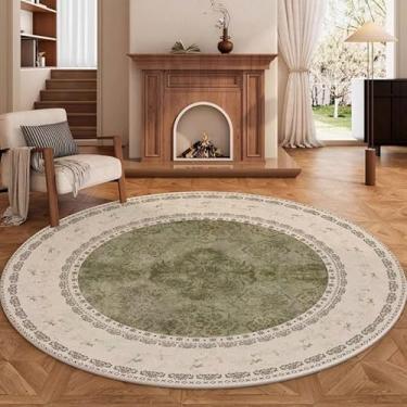 Imagem de Poowe Tapete redondo para sala de estar - 2,6 m, lavável, neutro, moderno, abstrato, macio, circular, para uso interno, tapete antiderrapante para quarto, embaixo da mesa de jantar, decoração de