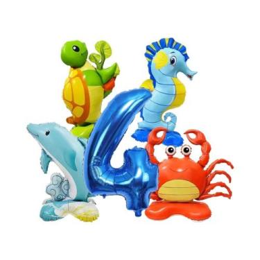Imagem de Balões Com Tema De Animais Marinhos 5pcs Em Forma De Caranguejo, Caval