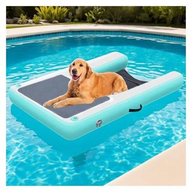 Imagem de Boia de piscina durável para cães com degraus estabilizadores, rampa de água para cães de PVC para barcos, lagos e docas, plataforma flutuante perfeita para animais de estimação (azul)