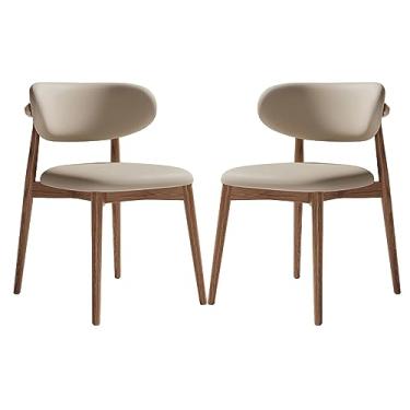 Imagem de Conjunto de 2 cadeiras de jantar, moldura de madeira de bétula maciça estofada de couro sintético cadeira de cozinha de fazenda design rústico com encosto baixo