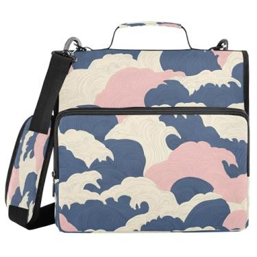 Imagem de SEHANY Fichário japonês Seawave com alça de ombro, capacidade para 500 folhas, vários bolsos, 3 cm, 3 anéis Trapper Keeper