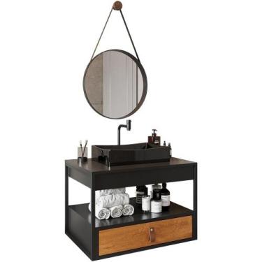 Imagem de Gabinete de Banheiro Harley com Espelho e Cuba Dalla Preta - Loja Doce