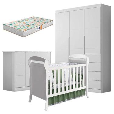 Imagem de Quarto De Bebê Eloá Com Berço Americano Danny Branco Acetinado E Colchão Da Gazin - Phoenix Baby