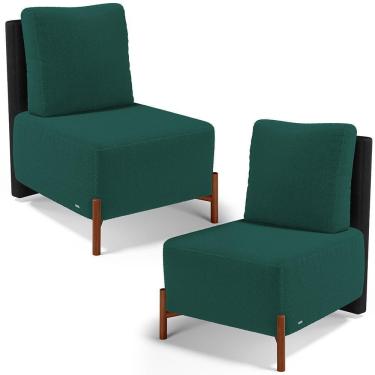 Imagem de Kit 02 Poltronas Decorativas Sala De Estar Living Hungria L02 Couríssimo Preto Bouclê Verde