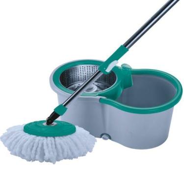 Imagem de Mop Esfregão Giratório Inox Balde e Refil de Microfibra Cesto de Alumí