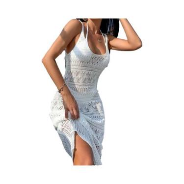 Imagem de Vestido Maxi Feminino Elegante Vazado Com Alças E Saia Bodycon, Cintur