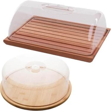 Imagem de Conjunto Boleira e Migalheira com Tampas Acrílico Porta Bolo Tábua de 