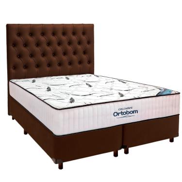 Imagem de Cama Box Marrom+ Colchão Queen High Foam Ortobom + Cabeceira
