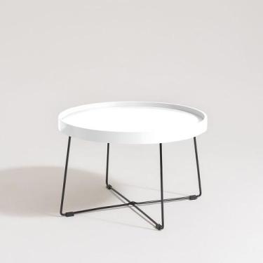 Imagem de Mesa Centro Cordenada Redonda Bandeja Aço Carbono Lamina Madeira Prati