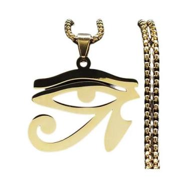 Imagem de Colar Masculino De Aço Inoxidável Olho Egípcio De Rá Hórus Joia De Des