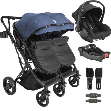 Imagem de Carrinho Kiddo para Gemeos com Bebe Conforto Base Vox II Marinho