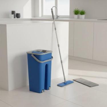Imagem de Mop Flat Balde Lava Seca Esfregão Rodo Mágico Microfibra Cabo Inox 5 L
