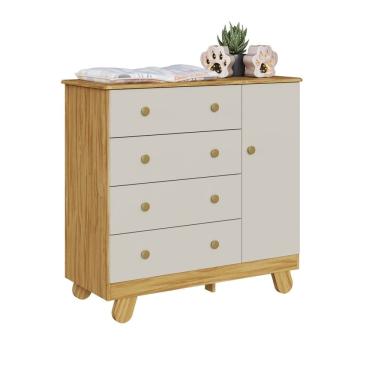 Imagem de Cômoda Infantil Pingo Móveis Peroba MDF 4 Gavetas 01 porta 