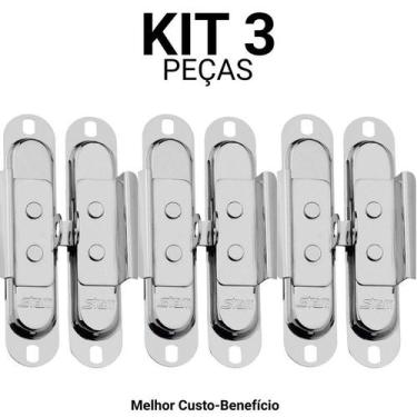 Imagem de Kit 3 Fecho Automáticos Stam Niquelado para Janelas Madeira Alumínio e