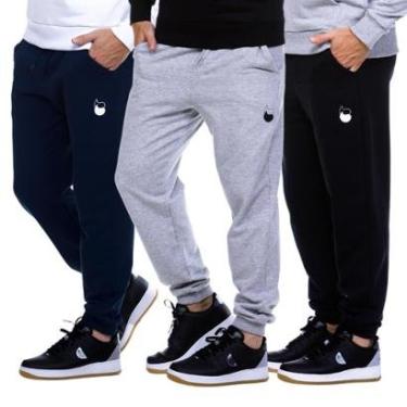 Imagem de Kit 3 Calças Moletom Masculina Bolso, Punho, Elástico e Cordão-Masculino