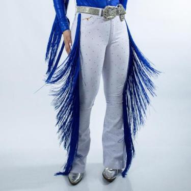 Imagem de Calça Jeans Branca Feminina Flare Intense Blue Shine Franjas Brilhos S