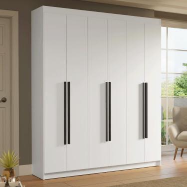 Imagem de Guarda Roupa Casal Saturno 6 Portas Batentes 4 Gavetas MDP Branco-Branco-Preto Madesa