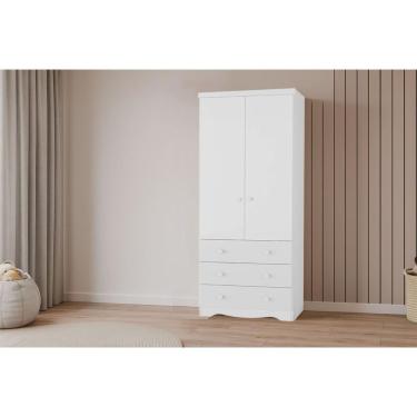 Imagem de Guarda Roupa Infantil Solteiro Júnior 2 Portas de Bater 3 Gavetas MDF Branco Móveis Peroba