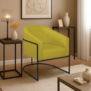 Imagem de Poltrona Decorativa Jade Moderno Escritório Confortável Luxo Base De Ferro Preto Suede Amarelo