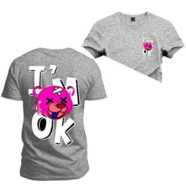 Imagem de Camiseta Plus Size Unissex Algodão Confortável IM Ok Frente Costas-Unissex