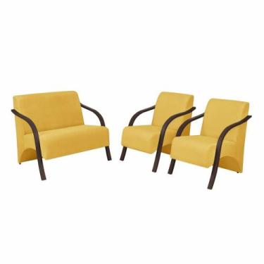 Imagem de Conjunto Poltronas Vênus Braço Madeira Suede Amarelo - D SALLA