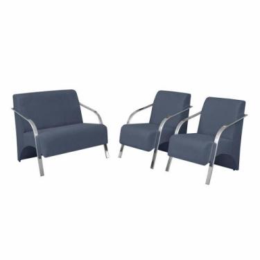 Imagem de Conjunto Poltronas Vênus Pés Alumínio Suede Azul Bic - D SALLA
