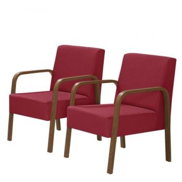 Imagem de Kit 2 Luna 1 Lugar Braço Madeira D Salla Suede Vermelho