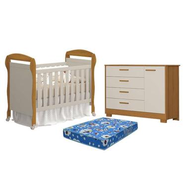 Imagem de Berço Americano Danny Com Colchão Ortobom E Cômoda Com Porta Zaki Areia Savana Acetinado - Reller