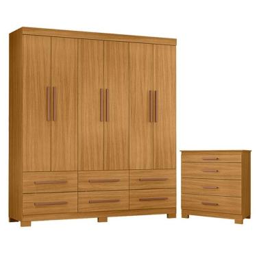Imagem de Cômoda 4 Gavetas New E Guarda Roupa Casal New Kansas Carvalho Americano Tx -incorplac
