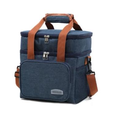 Imagem de Bolsa Térmica OEM de Duas Camadas em Poliéster Catiônico Azul Marinho Grande Capacidade Impermeável Unissex