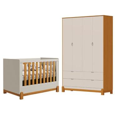 Imagem de Berço Americano Lótus Liso Areia Savana Com Guarda Roupa Infantil Lotus Liso 4 Portas Areia Savana - Reller