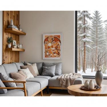 Imagem de Quadro Decorativo Charmander Retangular 30X40 em Vinil com Ou sem Vidro Moldura Amadeirado
