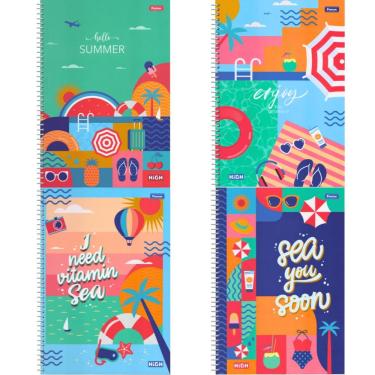 Imagem de Caderno Espiral Capa Dura Foroni High Feminino com 160 Folhas Pautadas 10 Matérias Formato 200X275MM Rosa