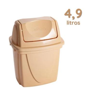 Imagem de Lixeira Pia Banheiro 5L Cesto Basculante Tampa Cozinha Bege - PLASUTIL