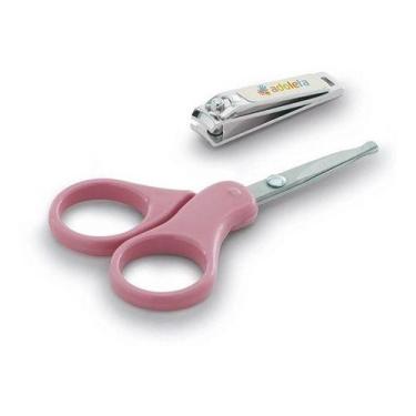 Imagem de Kit Tesoura E Cortador De Unhas Infantil Baby Adoleta Cor:Rosa, Rosa