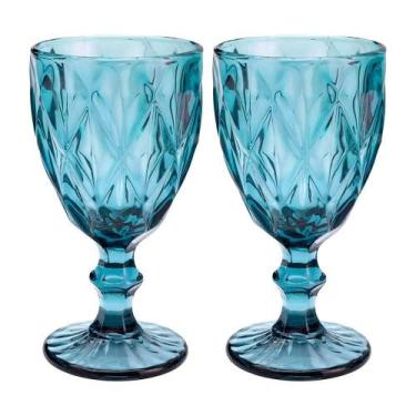 Imagem de Jogo 2 Taças De Vidro Diamond Diamante Azul 300ml água Class Home
