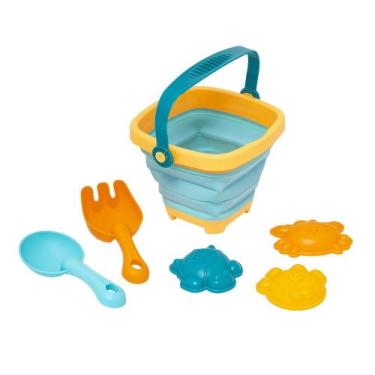 Imagem de Kit Baldinho de Praia Buba Modelo Retrátil Azul e Amarelo