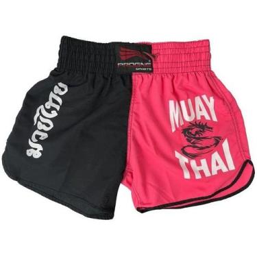 Imagem de Shorts Calção para Muay Thai Feminino Progne, Preto, Rosa, G