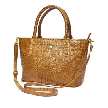 Imagem de Bolsa Couro Legítimo Feminina Transversal Tiracolo Tote Caramelo - Mad