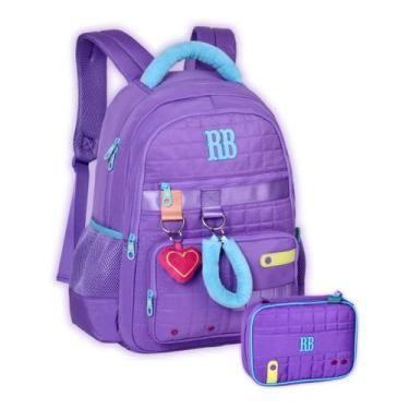Imagem de Kit Mochila Rebecca Bonbon Costas Escolar Pelúcia Estojo Box, Lilás