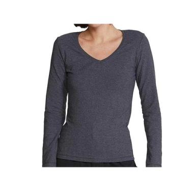 Imagem de Blusinha Hering Feminina Manga Longa 4d8a Chumbo Mescla, XG, Chumbo me