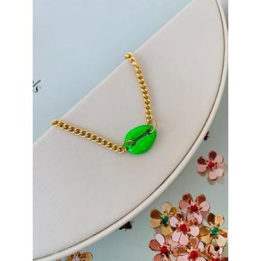 Imagem de Tornozeleira Búzios Verde Neon correntes banhado a Ouro e Prata - Dond