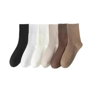 Imagem de Meias Femininas De Cano Médio, 6 Pares, Cores Sólidas, Gradiente Cáqui