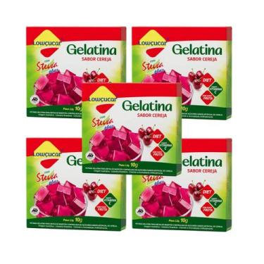 Imagem de Kit Gelatina Cereja Diet com Stevia - Lowçucar Plus 5 Unidades de 10g