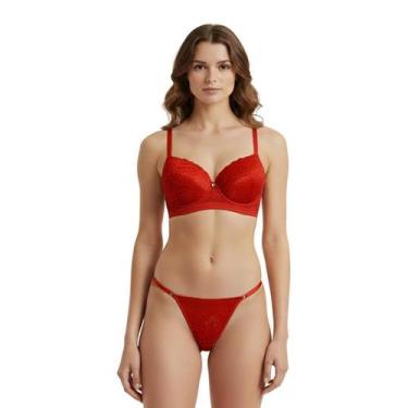 Imagem de Conjunto Feminino Sutiã Bojo Alça Ajustável Calcinha Tanga Regulagem F