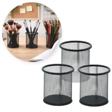 Imagem de Kit Porta canetas Aramado Preto Organizador Mesa Escritório - Morganit