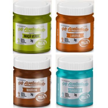 Imagem de Pó Comestível Aveludado Fosco Para Decoração De Bolos E Confeitaria Kit 4 Potes Mix
