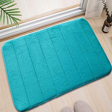 Imagem de Tapete de banheiro de espuma viscoelástica antiderrapante para banheiro, veludo, macio, confortável e absorvente de água, lavável na máquina, tapete de chão mais fácil de secar, azul celeste 40 x 61 cm